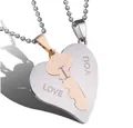 Two-tone stainless steel heart and key puzzle necklace set for couples with I LOVE YOU text - Gold & Silver Heart Key Puzzle (Ball Chain) / Gold and Silver