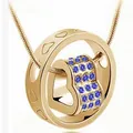 Elegant gold spinning heart necklace with sparkling blue Austrian crystals for women - Blue Opal Style / K9 / Gold
