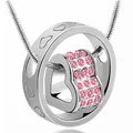 Elegant silver rotating heart necklace featuring sparkling pink crystals for women. - Pink Zircon Style / K9 / Silver