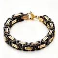 Men's hip hop stainless steel bracelet featuring black and gold Cuban link design - Black & Gold