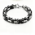 Hip-hop men's stainless steel Byzantine chain bracelet in black and silver - Silver & Black