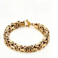 Men's hip-hop gold plated stainless steel Byzantine chain link bracelet for men - Gold