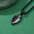 Men's black spearhead pendant necklace in titanium steel with black rhinestones - Black Spearhead Pendant Necklace / With Pearl Chain