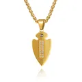 Men's gold plated titanium steel arrowhead pendant necklace with clear cubic zirconia stones - Gold Spearhead Pendant / Pendant Only (No Chain)