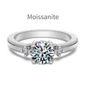 Elegante anillo de compromiso de plata de ley S925 con moissanite de corte brillante - Talla 5 / Oro Blanco (DO120074)