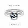 S925 sterling silver ring with a 1.5ct 7.5mm round cut moissanite solitaire - Size 5 / White Gold (DO120084)-1.5CT