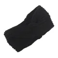 Close-up detail of handmade black knitted twisted headband with soft yarn texture - Black