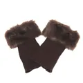 Detailed view of brown knitted boot cuffs featuring soft faux fur trim for winter warmth. - One Size / Coffee