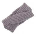 Detailed view of bohemian style hand-knitted gray wool headband with a twist design. - Light Gray