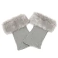 Grey knitted boot toppers with fluffy faux fur trim and textured rib knit detail. - One Size / Light Gray