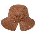 Chapeau de soleil élégant en paille tissée pliable pour femme avec nœud papillon à l'arrière - Ajustable (55-57cm) / Orange Chaud