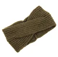 Detailed texture of olive green handmade knitted cross headband with Bohemian design - Army Green
