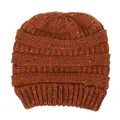 Elegante berretto in maglia arancione in filato coriandoli con trama a coste calda - M（56-58cm） / Stile con Apertura Coda di Cavallo / Rosso ruggine