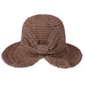 Chapeau de soleil élégant en paille tressée marron pour femmes avec grand nœud décoratif - Ajustable (55-57cm) / Rose Crevette