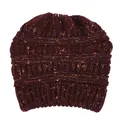 Elegante berretto in maglia bordeaux con filato coriandoli per donna caldo inverno - M(56-58cm) / Stile con Apertura Coda di Cavallo / Borgogna