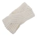 Detailed view of ivory knitted crossover headband showing intricate cable knit texture. - Cream