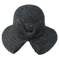 Chapeau de soleil élégant en paille tissée noire pour femme avec un grand nœud - Ajustable (55-57cm) / Noir