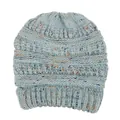 Berretto da donna in maglia azzurra con filato coriandolo, caldo cappello invernale - M(56-58cm) / Stile con Apertura Coda di Cavallo / Blu