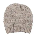 Berretto in maglia con filato coriandolo da donna beige - M(56-58cm) / Stile con Apertura Coda di Cavallo / Beige