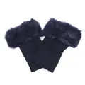 Chaussettes de bottes tricotées bleu marine avec bordure en fausse fourrure pelucheuse - Taille unique / Bleu marine