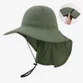 Foldable design detail of the olive green sun hat with breathable mesh and neck flap. - L (56-60cm) / Army Green