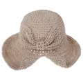 Chapeau de soleil élégant en paille tressée beige avec grand nœud pour femmes plage - Ajustable (55-57cm) / Rose chair