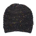 Berretto in maglia nera con filato coriandoli colorati per il calore invernale da donna - M（56-58cm） / Stile con Apertura Coda di Cavallo / Nero
