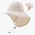 Breathable lightweight sun hat featuring a wide brim and foldable neck flap design - L (56-60cm) / Beige
