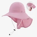 Detail view of pink foldable sun hat with breathable mesh and protective neck flap - L (56-60cm) / Pink
