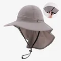 Detail view of a foldable light gray sun hat with neck flap and breathable mesh holes. - L (56-60cm) / Light Gray