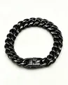 Detailed view of heavy black stainless steel Cuban link chain with secure buckle - 14mm 19cm Bracelet / Black