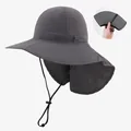 Foldable gray sun hat with neck flap and breathable mesh detail for outdoor protection - L (56-60cm) / Dark Gray