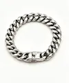 Macro detail of thick stainless steel Cuban link bracelet with heavy-duty clasp - 14mm 19cm Bracelet / Steel