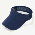 Detailed 45-degree angle view of a navy blue sun visor hat with breathable mesh panels - L (56-60cm) / Single Piece / Navy Blue