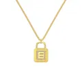 Élégant collier en argent S925 plaqué or avec pendentif cadenas serti de pierres et lettre E - Lettre E Cadenas (DY191130) / Argent 925 / Or