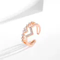 Detail view of a rose gold double-layer V-shaped open ring featuring heart zircon stones. - Adjustable Open / Rose Gold
