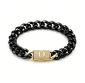 Bracciale a maglia cubana in acciaio inossidabile nero con chiusura lettera O oro. - Bracciale con Chiusura Lettera O (ZM14BG) / 14mm x 19cm / 7,5 pollici / Oro + Nero