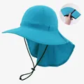 Lightweight blue foldable sun hat with neck flap and breathable mesh for UV protection - L (56-60cm) / Blue