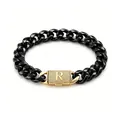 Vista dettagliata del bracciale cuban link nero e oro con chiusura a R con pavé - Bracciale con Chiusura Lettera R (ZM14BG) / 14mm x 19cm / 7,5 pollici / Oro + Nero