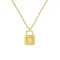 Élégant collier avec pendentif cadenas doré et détail de lettre N étincelante - Lettre N Cadenas (DY191139) / Argent 925 / Or