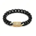 Dettaglio bracciale a catena nera in acciaio inossidabile con chiusura lettera T oro - Bracciale con Chiusura Lettera T (ZM14BG) / 14mm x 19cm / 7,5 pollici / Oro + Nero