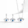 Elegant silver Evil Eye jewelry set featuring blue zircon necklace and matching earrings - Necklace and Earring Set / Silver
