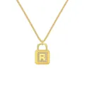Élégant collier cadenas doré avec pendentif lettre R serti de cristaux. - Lettre R Cadenas (DY191143) / Argent 925 / Or