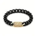 Bracciale da uomo nero in acciaio inossidabile con fibbia dorata lettera Z strass - Bracciale con Chiusura Lettera Z (ZM14BG) / 14mm x 19cm / 7,5 pollici / Oro + Nero