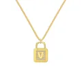 Collier cadenas S925 doré élégant avec pendentif lettre V serti de cristaux - Lettre V Cadenas (DY191147) / Argent 925 / Or