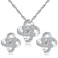 Elegantes silbernes Knotenschmuckset mit Halskette und funkelnden Zirkonia-Steinen - Weiß