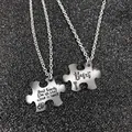 Silver stainless steel puzzle piece friendship necklace with engraved 'Best Friends' quote - Puzzle Piece Pair / Silver