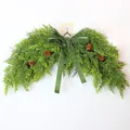 Detailed view of lush artificial pine wreath with green velvet bow and pine cones. - Bowknot Pinecone Cedar Door Lintel Swag (N312)