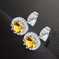 Elegant halo stud earrings with a brilliant round yellow zircon in silver finish - November (Yellow)