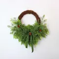 Handcrafted artificial cedar Christmas wreath with green velvet bow and natural pinecones - Bowknot Pinecone Cedar Wreath Garland (H3172) / 50cm